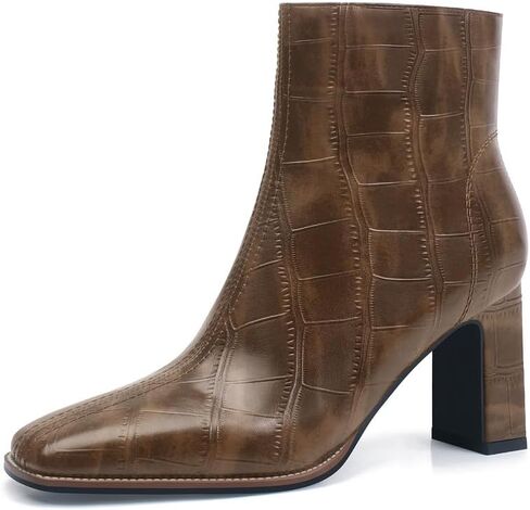 Womens Chunky Heel Ankle Boots for Women Retro Square Toe Side Zipper Booties Comfortable Short Winter Boot in Saudi Arabia