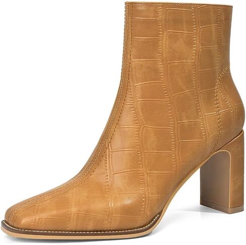 Womens Chunky Heel Ankle Boots for Women Retro Square Toe Side Zipper Booties Comfortable Short Winter Boot in Saudi Arabia