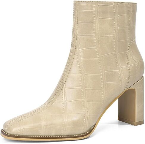 Womens Chunky Heel Ankle Boots for Women Retro Square Toe Side Zipper Booties Comfortable Short Winter Boot in Saudi Arabia