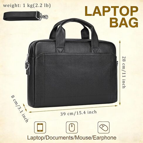 Leather Laptop Bag for Men Briefcase Fits 15.6 Inch Notebook Portable Shoulder Messenger Crossbody Bag for Travel Office in Kuwait