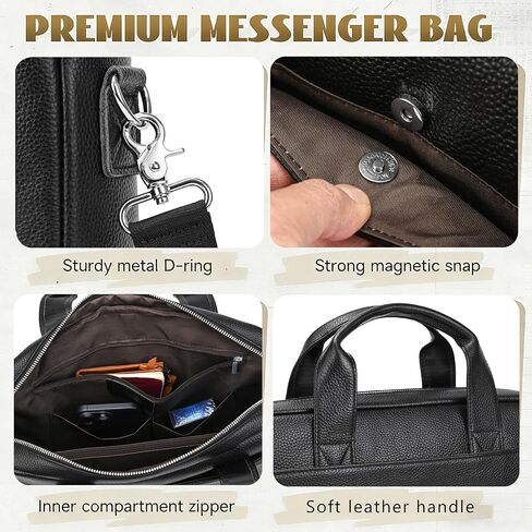 Leather Laptop Bag for Men Briefcase Fits 15.6 Inch Notebook Portable Shoulder Messenger Crossbody Bag for Travel Office in Kuwait