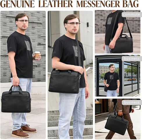 Leather Laptop Bag for Men Briefcase Fits 15.6 Inch Notebook Portable Shoulder Messenger Crossbody Bag for Travel Office in Kuwait