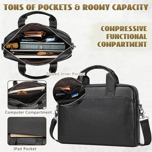 Leather Laptop Bag for Men Briefcase Fits 15.6 Inch Notebook Portable Shoulder Messenger Crossbody Bag for Travel Office in Kuwait