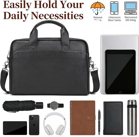 Leather Laptop Bag for Men Briefcase Fits 15.6 Inch Notebook Portable Shoulder Messenger Crossbody Bag for Travel Office in Kuwait