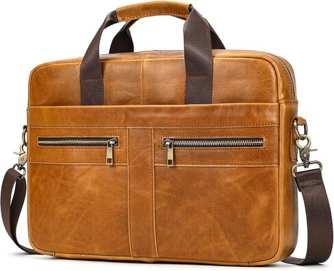Leather Laptop Bag for Men Briefcase Fits 15.6 Inch Notebook Portable Shoulder Messenger Crossbody Bag for Travel Office in Kuwait