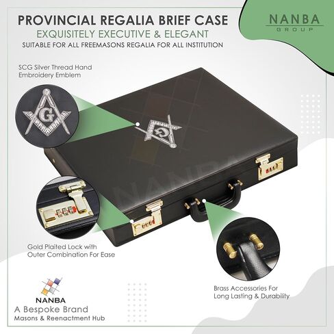 Masonic Regalia Provincial Apron Hard Briefcase – Black Imitation Leather Hard Case with Square Compass G Emblem in Kuwait