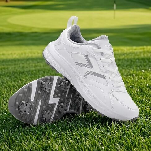 Mens Golf Shoes Spiked Non Slip Waterproof Golf Sneakers with Leather Upper in Kuwait