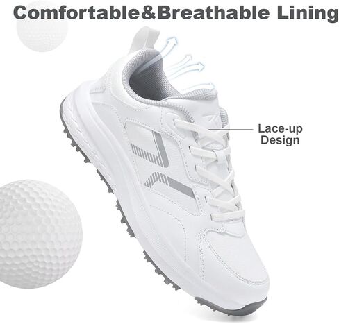 Mens Golf Shoes Spiked Non Slip Waterproof Golf Sneakers with Leather Upper in Kuwait