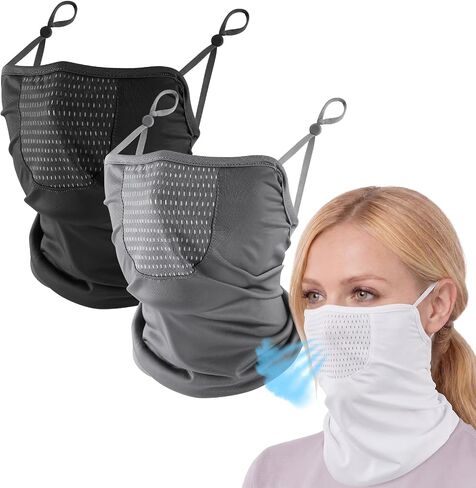 Geyoga 3 Pack Cooling Neck Gaiter with Ear Loops Breathable Half Face Mask Bandana for Women Men Summer Mesh UV Sun Protection Scarf Neck Cover for Outdoors Motorcycle Cycling Running in Kuwait