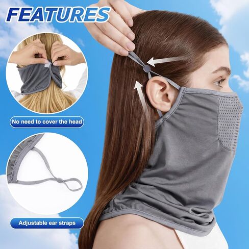 Geyoga 3 Pack Cooling Neck Gaiter with Ear Loops Breathable Half Face Mask Bandana for Women Men Summer Mesh UV Sun Protection Scarf Neck Cover for Outdoors Motorcycle Cycling Running in Kuwait