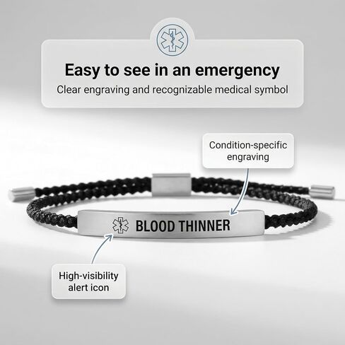 Medical Alert Bracelets for Women - Adjustable Lightweight Medical Bracelet for Woman - Blood Thinners Alert Bracelet, Waterproof, Durable, Dainty, Feminine Design in Saudi Arabia
