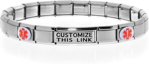 Dolceoro Customized Medical Alert ID Bracelet - Stretchable Italian Modular Charm Link Style - Stainless Steel - Select a Wrist Size in Saudi Arabia