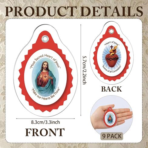 9 Pcs Sacred Heart of Jesus Badge Catholic Keychain Badge Pendant for Religious Gifts in Kuwait