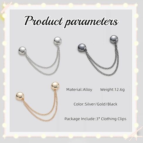 GAUEIOUR 3PCS Magnetic Clothing Clips, Multi-Function Magnetic Pinless Clothing Clips, Hem Shawl T-Shirt Hem Shirt Sleeve Magnetics Seam Free Fastening Decoration Buckle (Silver/Gold/Black) in Kuwait