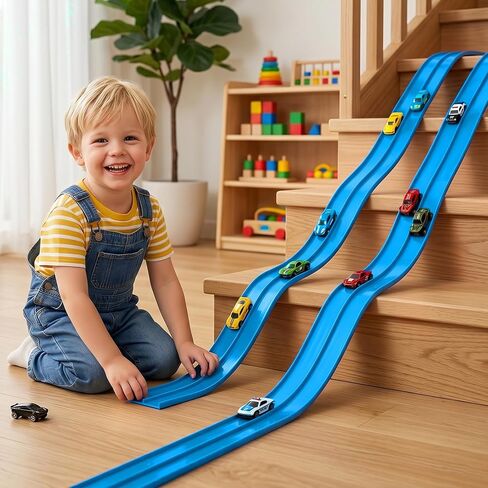 Flexible Race Track for Kids, 15ft 3-Lane Roll Up Race Car Track with Strong Suction Cups & Diecast 1/64 Scale Cars, Portable Racetrack Toy for 3+ AgesBoys Girls Outdoor Toys in Saudi Arabia
