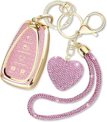Key Fob Cover for Chevy with Diamond Keychain Car Key Holder Compatible with Chevrolet Equinox Malibu Cruze Traverse Camaro Trax Blazer Volt Bolt Protector, 5 Buttons (White-Wrist Rope) in Saudi Arabia
