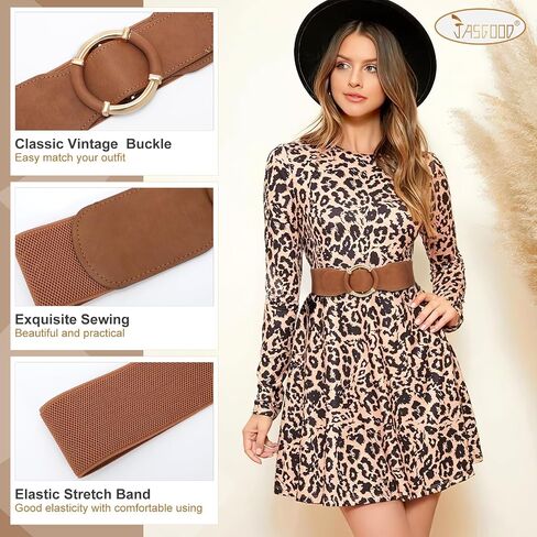 JASGOOD Women Wide Waist Belt Stretchy Elastic Vintage Belts for Dress Ladies Belt with Circle Buckle 2.95" Width in Kuwait