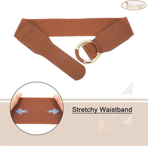 JASGOOD Women Wide Waist Belt Stretchy Elastic Vintage Belts for Dress Ladies Belt with Circle Buckle 2.95" Width in Kuwait