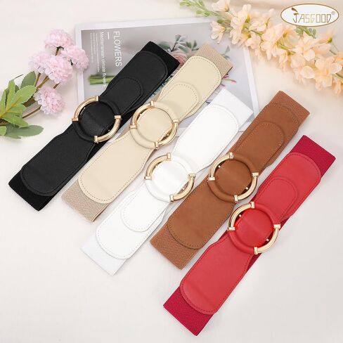 JASGOOD Women Wide Waist Belt Stretchy Elastic Vintage Belts for Dress Ladies Belt with Circle Buckle 2.95" Width in Kuwait