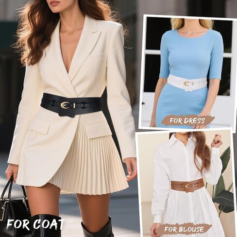WHIPPY Women Wide Leather Belt Fashion Ladies Dress Belt 2-in-1 Waistband with Skinny Belt for Dress Suits in Kuwait
