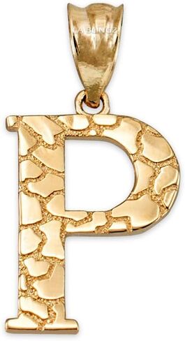 LA BLINGZ 10K Yellow Gold Nugget Initial Letter Alphabet Charm Pendant in Kuwait