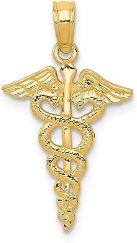 Solid 14K Yellow Gold Caduceus Pendant (0.49 x 0.91 Inches) in Kuwait
