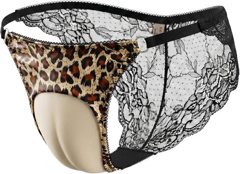 Floral Lace Tucking Gaff G-String For Mens, Ice Silk Leopard Print With O-Ring & Elastic Straps in Kuwait