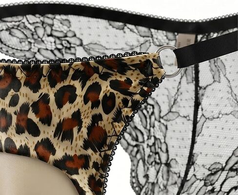 Floral Lace Tucking Gaff G-String For Mens, Ice Silk Leopard Print With O-Ring & Elastic Straps in Kuwait