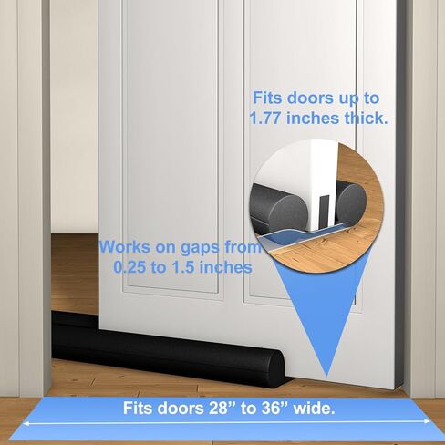 2 Pack Large Door Draft Stopper for Bottom of Doors 36 Inch Door Sweep Weather Stripping Noise Blocker Under Door Draft Noise Black Stoppers Adjustable Twin Door Sweep Draft (2 Pack) in Saudi Arabia