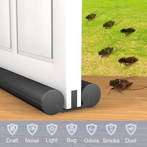 2 Pack Large Door Draft Stopper for Bottom of Doors 36 Inch Door Sweep Weather Stripping Noise Blocker Under Door Draft Noise Black Stoppers Adjustable Twin Door Sweep Draft (2 Pack) in Saudi Arabia