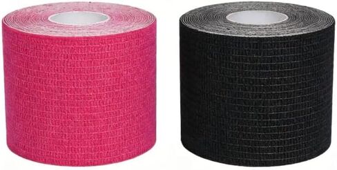 2 Rolls, 5 m x 5 cm Tape Muscle Support Tape Muscle Support Elastic Strapping Band Sports Band,Pink+Black (red+Black) in Kuwait