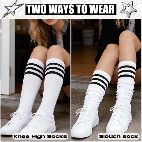 6 Pair Women's Knee High Striped Socks, Long Tube Thin High Athletic Socks Tall Stockings for Outdoor Sports, Roller Skating, Soccor Basketball Football Baseball in Saudi Arabia