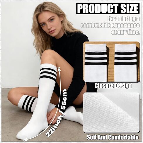 6 Pair Women's Knee High Striped Socks, Long Tube Thin High Athletic Socks Tall Stockings for Outdoor Sports, Roller Skating, Soccor Basketball Football Baseball in Saudi Arabia