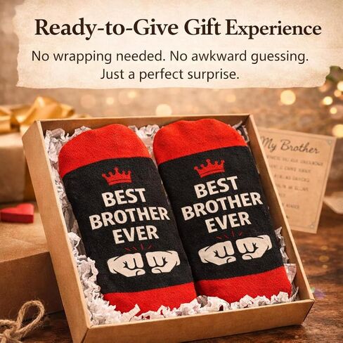Brother Birthday Gift Set from Sister for Brother Adult Men Funny + Inspirational 5-Piece Gift Bracelet, Socks, Leather Journal, Plaque & Keychain Birthday/Christmas/Just Because in Saudi Arabia