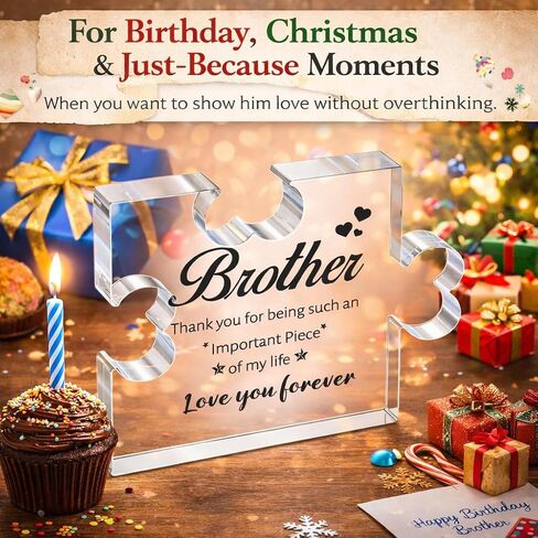 Brother Birthday Gift Set from Sister for Brother Adult Men Funny + Inspirational 5-Piece Gift Bracelet, Socks, Leather Journal, Plaque & Keychain Birthday/Christmas/Just Because in Saudi Arabia