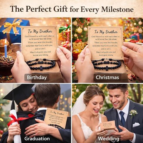 Brother Birthday Gift Set from Sister for Brother Adult Men Funny + Inspirational 5-Piece Gift Bracelet, Socks, Leather Journal, Plaque & Keychain Birthday/Christmas/Just Because in Saudi Arabia