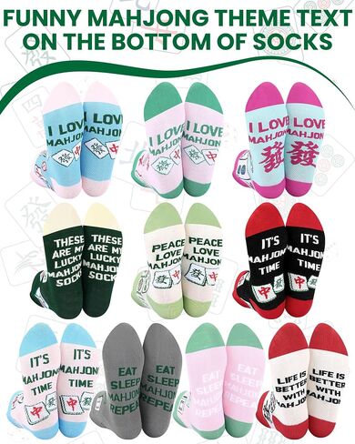 Liitrsh 10 Pairs Funny Mahjong Cotton Socks for Women Novelty Mahjong Themed Ankle Socks Bulk with Classic Patterns Holiday Birthday Gifts for Mother Lovers Fans in Kuwait