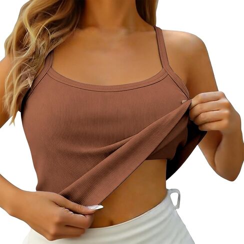 قطع علوية نسائية مع حمالة صدر مدمجة من Racerback ملابس صالة رياضية صيفية أساسية مبطنة أنبوب كامي ملابس علوية غير رسمية in Kuwait