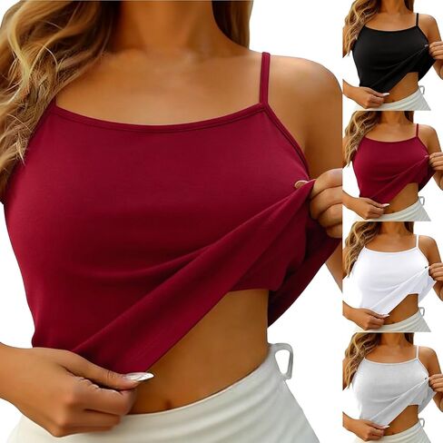قطع علوية نسائية مع حمالة صدر مدمجة من Racerback ملابس صالة رياضية صيفية أساسية مبطنة أنبوب كامي ملابس علوية غير رسمية in Kuwait
