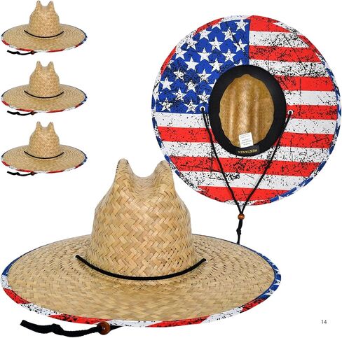 3 Pack Straw Hats for Men, Lifeguard Straw Hat, Wide Brim Sun Hat for Men, Natural Straw, Adjustable Chin Strap in Kuwait