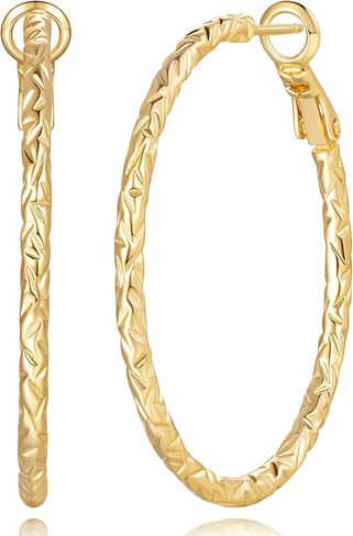 Gold Hoop Earrings 14K Gold Hoop Earrings for Women Large 14K Gold Earrings Hoop Earrings Hoops Interlaced Engraving Design Gold Earrings for Women 35/40mm in Saudi Arabia