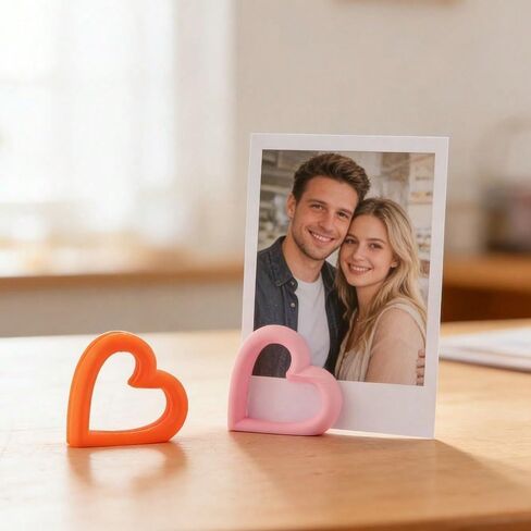 3D Printed Heart Interlocking Ring Photo Stand, Picture Holder for Home Bedroom Decor, Mixed Colors, 2 Pieces in Kuwait