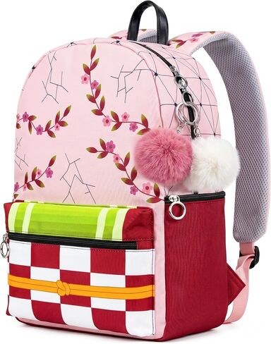 Pink Anime Backpack 15"(with 2 keychains), Anime Bag Daily Casual Cosplay Accessories Merch for Birthday Gifts in Saudi Arabia