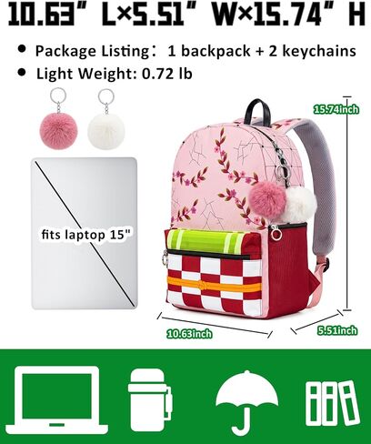 Pink Anime Backpack 15"(with 2 keychains), Anime Bag Daily Casual Cosplay Accessories Merch for Birthday Gifts in Saudi Arabia