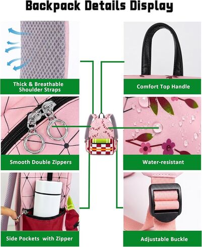 Pink Anime Backpack 15"(with 2 keychains), Anime Bag Daily Casual Cosplay Accessories Merch for Birthday Gifts in Saudi Arabia