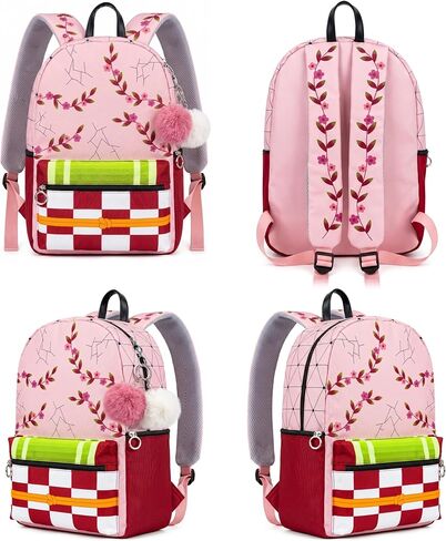 Pink Anime Backpack 15"(with 2 keychains), Anime Bag Daily Casual Cosplay Accessories Merch for Birthday Gifts in Saudi Arabia