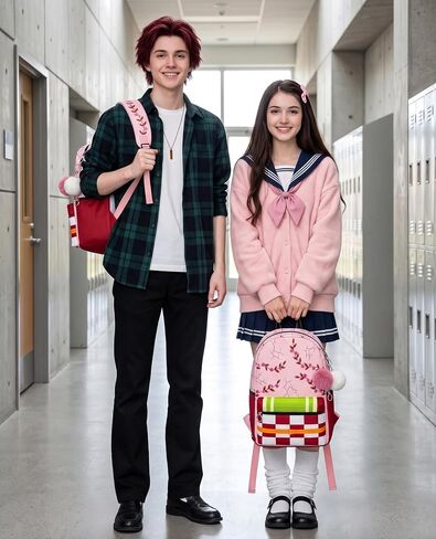 Pink Anime Backpack 15"(with 2 keychains), Anime Bag Daily Casual Cosplay Accessories Merch for Birthday Gifts in Saudi Arabia