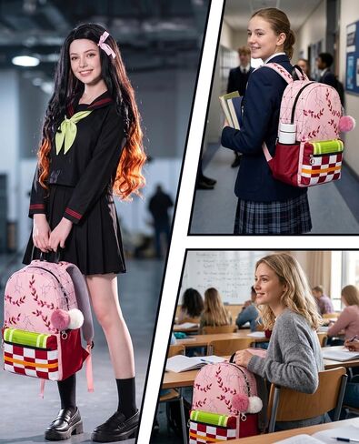 Pink Anime Backpack 15"(with 2 keychains), Anime Bag Daily Casual Cosplay Accessories Merch for Birthday Gifts in Saudi Arabia