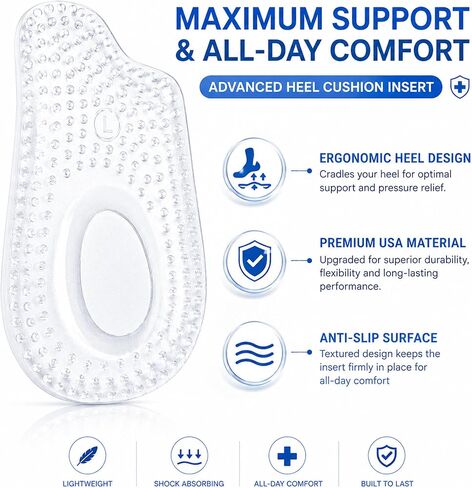 2 Pairs Heel Cushion Inserts for Women & Men, Heel Cups for Heel Pain Relief, Soft Gel Heel Pads for Shoes, Shock Absorbing Heel Support, Reusable Shoe Inserts for Comfort, Pressure Reduction in Saudi Arabia