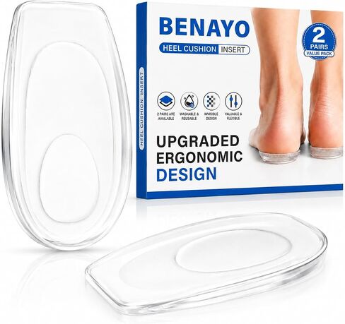 2 Pairs Heel Cushion Inserts for Women & Men, Heel Cups for Heel Pain Relief, Soft Gel Heel Pads for Shoes, Shock Absorbing Heel Support, Reusable Shoe Inserts for Comfort, Pressure Reduction in Saudi Arabia